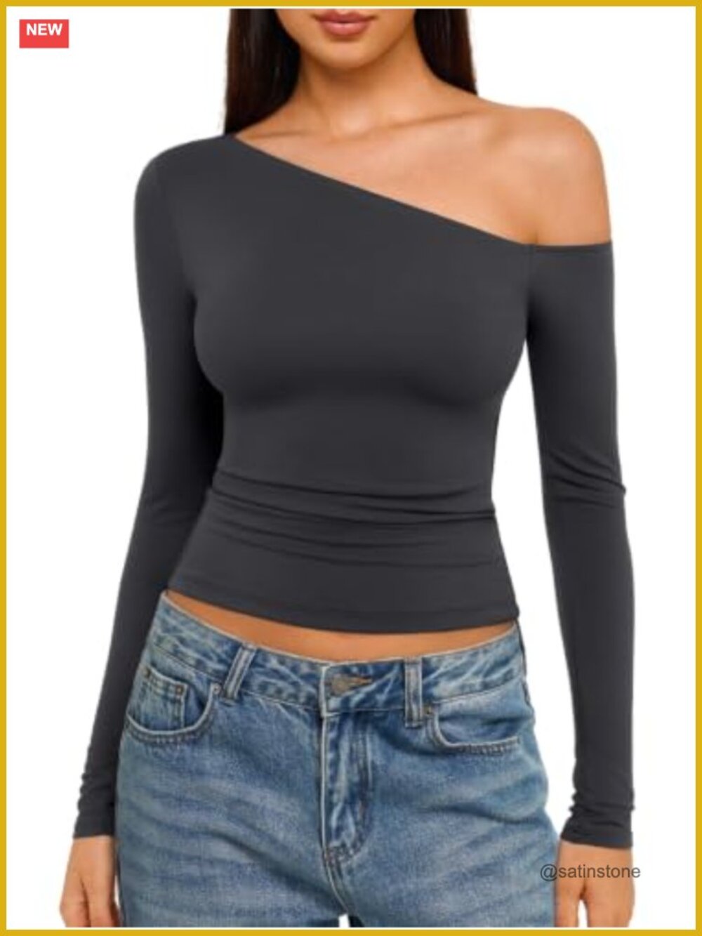 Womens Off Shoulder Long Sleeve Top Slim Fit Stretch Knit Casual Fitted Shirt